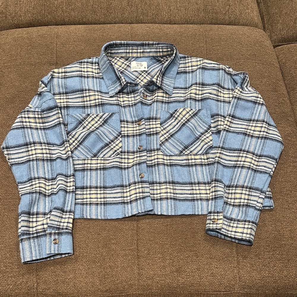 Blue Plaid Cropped Shirt